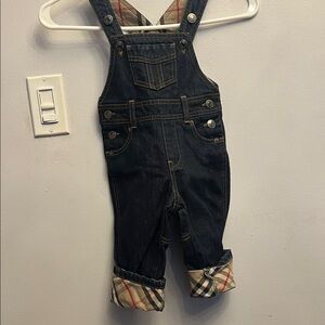 Burberry Dark Blue Kids Overalls with Plaid Accents